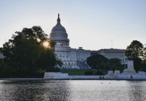 Iconic United States Capitol building in Washington, D.C., representing the heart of American democracy, where Congress discusses important issues including the farm bill.